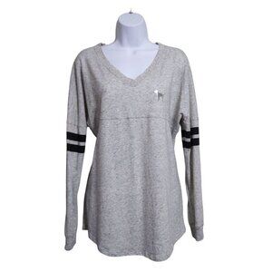 Victory Secret Pink Women's Long sleeve Gray Top with sequin spell out on back S
